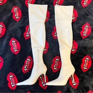 Trickz n Treatz X Dolls Kill - THIGH HIGH STRETCH BOOTS - WHITE